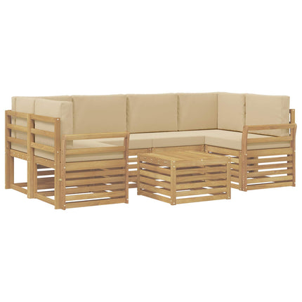 Udendørs sofagruppe med pude 7 pcs Hvid og Beige Polyester