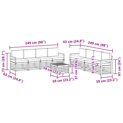 Udendørs sofagruppe 9 pcs Hvid og cremefarvet 59 x 59 x 37 cm