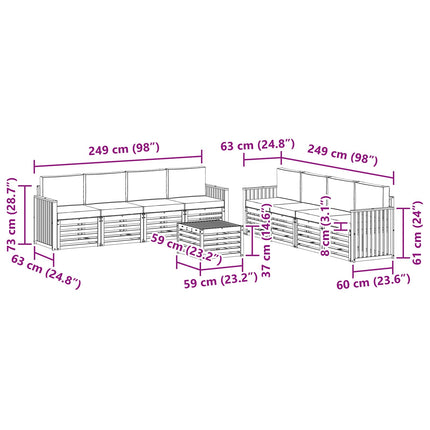Sofasæt 9 pcs Hvid og lysegrå 59 x 59 x 37 cm Polyester