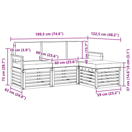 Udendørs sofagruppe 4 pcs Hvid og lysegrå 189,5 x 122,5 x 73 cm