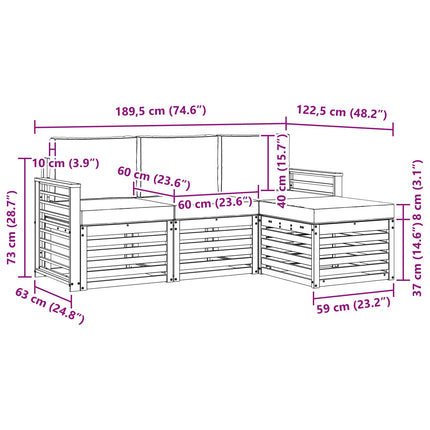 Udendørs sofagruppe 4 pcs Hvid og lysegrå 189,5 x 122,5 x 73 cm