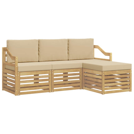 Udendørs sofagruppe med pude 4 pcs Hvid og Beige Polyester