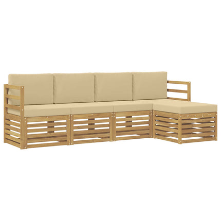 Udendørs sofagruppe med pude 5 pcs Hvid og Beige Polyester