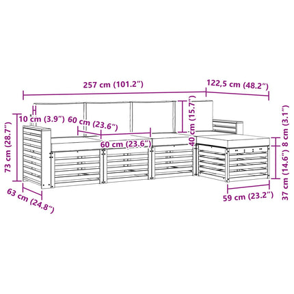 Udendørs sofagruppe 5 pcs Hvid og lysegrå 257 x 122,5 x 73 cm