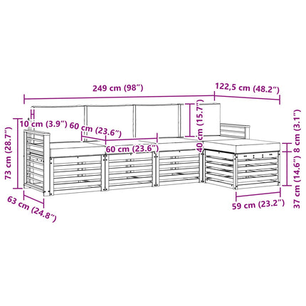 Udendørs sofagruppe 5 pcs Hvid og antracit 249 x 122,5 x 73 cm