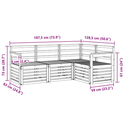 Sofasæt 4 pcs Hvid 187,5 x 128,5 x 73 cm Massivt Akacietræ
