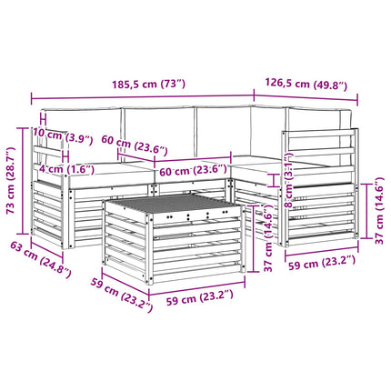 Udendørs sofagruppe 5 pcs Hvid og lysegrå 59 x 59 x 37 cm