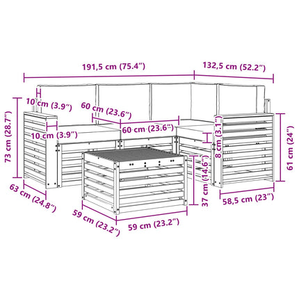 Udendørs sofagruppe 5 pcs Hvid og lysegrå 59 x 59 x 37 cm