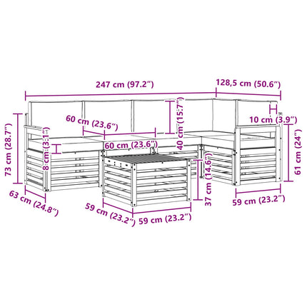 Udendørs sofagruppe 6 pcs Hvid og lysegrå 59 x 59 x 37 cm