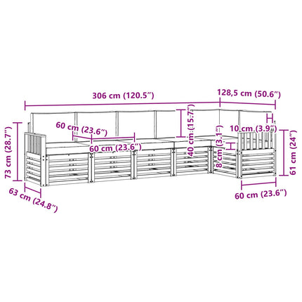 Udendørs sofagruppe 6 pcs Hvid og antracit 306 x 128,5 x 73 cm