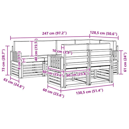 Udendørs sofagruppe 7 pcs Hvid og lysegrå 247 x 128,5 x 73 cm