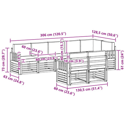 Udendørs sofagruppe 8 pcs Hvid og antracit 306 x 128,5 x 73 cm