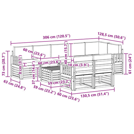 Udendørs sofagruppe 8 pcs Hvid og cremefarvet 59 x 59 x 37 cm