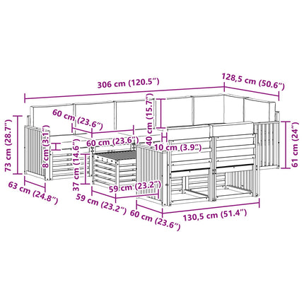 Udendørs sofagruppe 9 pcs Hvid og lysegrå 59 x 59 x 37 cm