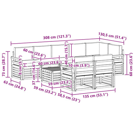 Udendørs sofagruppe 9 pcs Hvid og antracit 59 x 59 x 37 cm