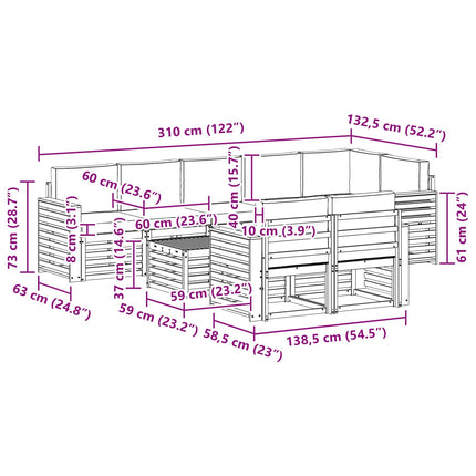 Udendørs sofagruppe 9 pcs Hvid og antracit 59 x 59 x 37 cm