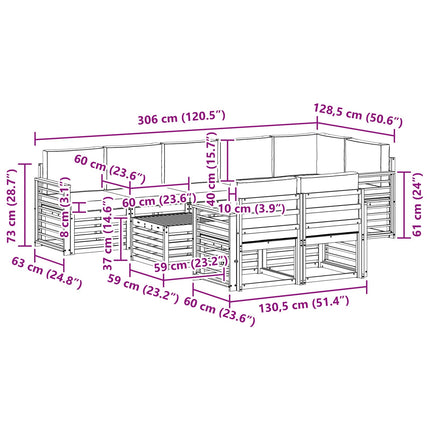 Udendørs sofagruppe 9 pcs Hvid og lysegrå 59 x 59 x 37 cm