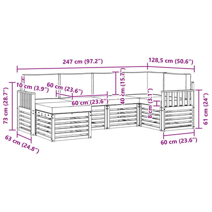 Udendørs sofagruppe 6 pcs Hvid og lysegrå 247 x 128,5 x 73 cm