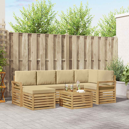 Udendørs sofagruppe 7 pcs Hvid og Beige Polyester