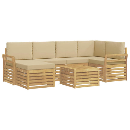 Udendørs sofagruppe 7 pcs Hvid og Beige Polyester