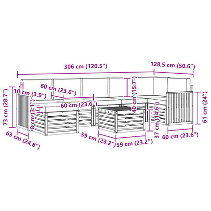 Udendørs sofagruppe 8 pcs Hvid og antracit 59 x 59 x 37 cm