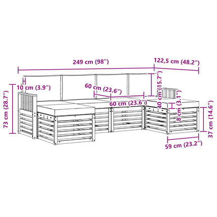 Sofasæt 6 pcs Hvid og antracit 249 x 122,5 x 73 cm Polyester