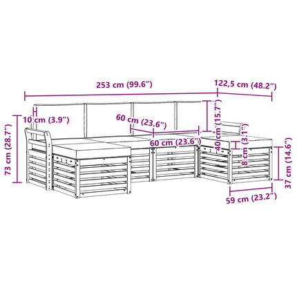 Udendørs sofagruppe 6 pcs Hvid og antracit 253 x 122,5 x 73 cm