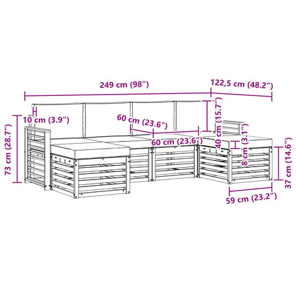 Sofasæt 6 pcs Hvid og antracit 249 x 122,5 x 73 cm Polyester