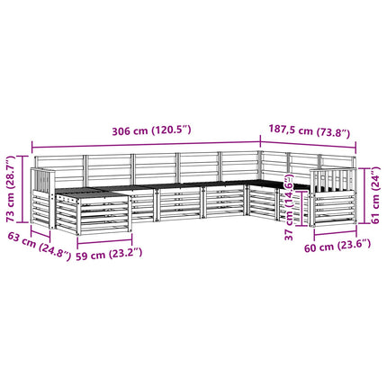 Udendørs sofagruppe 8 pcs Hvid 306 x 187,5 x 73 cm