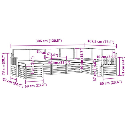 Udendørs sofagruppe 8 pcs Hvid og antracit 306 x 187,5 x 73 cm