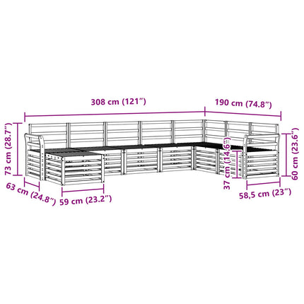 Udendørs sofagruppe 8 pcs Hvid 308 x 190 x 73 cm