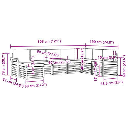 Udendørs sofagruppe 8 pcs Hvid og lysegrå 308 x 190 x 73 cm