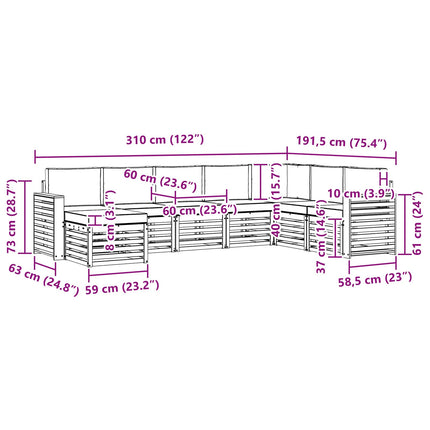Udendørs sofagruppe 8 pcs Hvid og lysegrå 310 x 191,5 x 73 cm