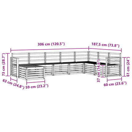 Udendørs sofagruppe 8 pcs Hvid 306 x 187,5 x 73 cm