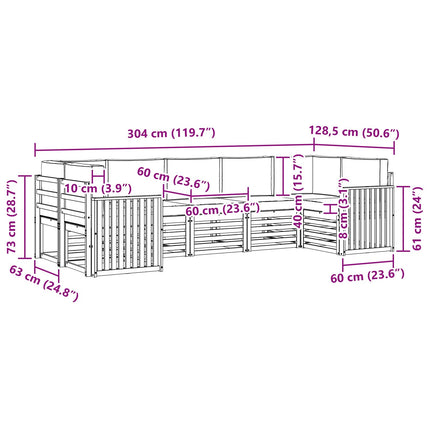 Udendørs sofagruppe 7 pcs Hvid og Beige 304 x 128,5 x 73 cm