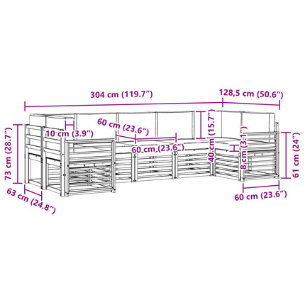 Sektionalsofa sæt 7 pcs Hvid og lysegrå 304 x 128,5 x 73 cm