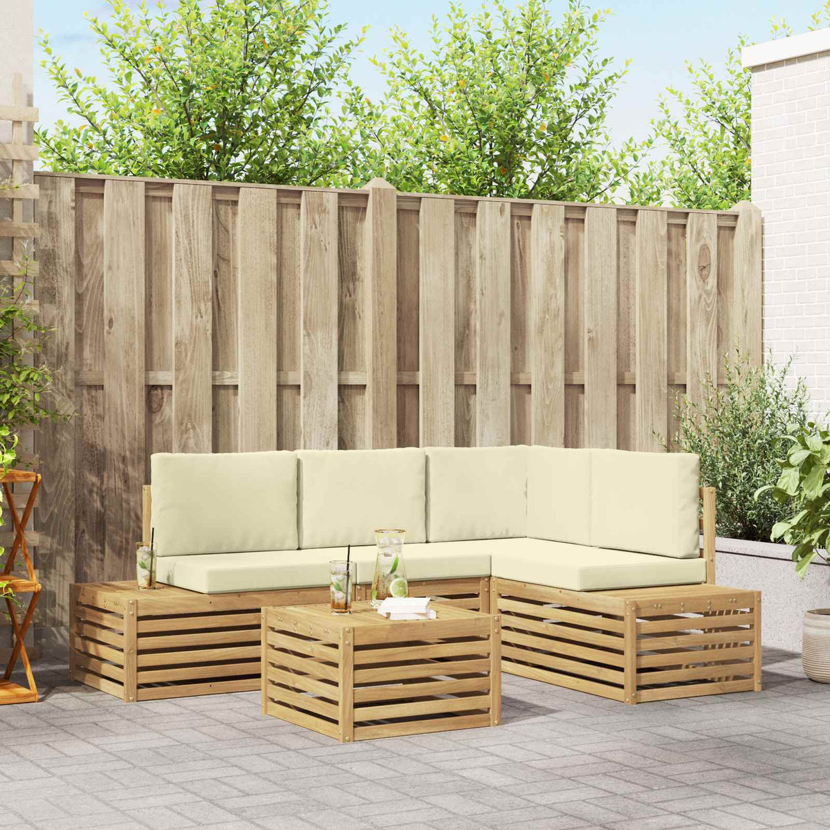 5 stk. Udendrs sofagruppe Polyester Hvid