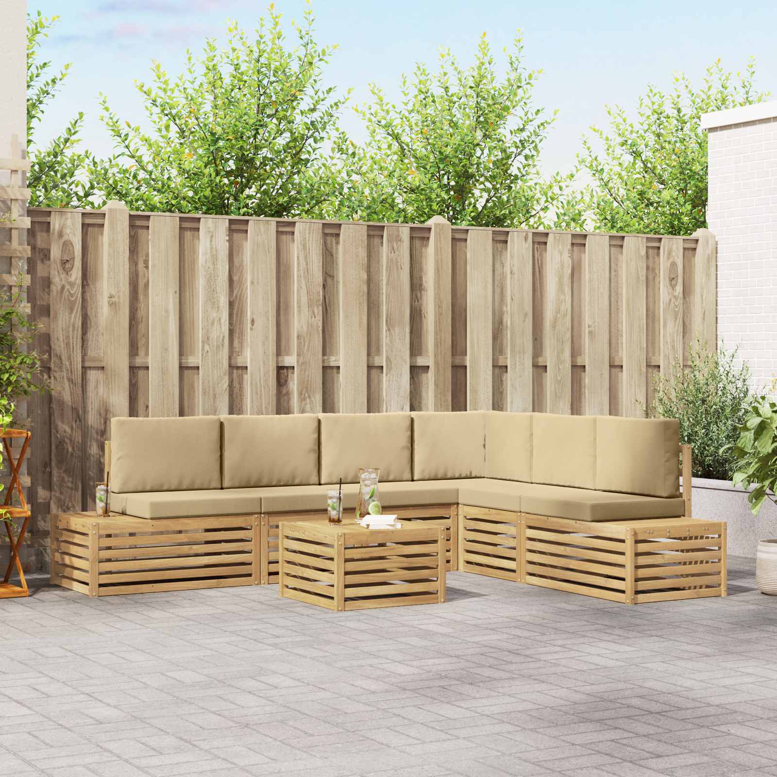 7 stk. Udendrs sofagruppe Polyester Hvid og Beige