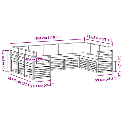 Sektionalsofa sæt 9 pcs Hvid og lysegrå 304 x 185,5 x 73 cm