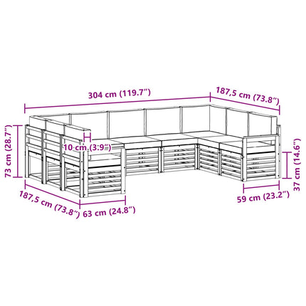 Udendørs sofagruppe 7 pcs Hvid Og Lys Grå 304 x 128,5 x 73 cm
