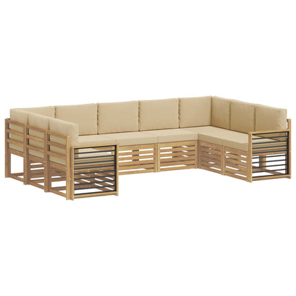 Udendørs sofagruppe 9 pcs Hvid og Beige 304 x 187,5 x 73 cm