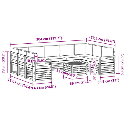Udendørs sofagruppe 10 pcs Hvid og lysegrå 59 x 59 x 37 cm
