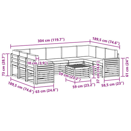 Udendørs sofagruppe 10 pcs Hvid og cremefarvet 59 x 59 x 37 cm