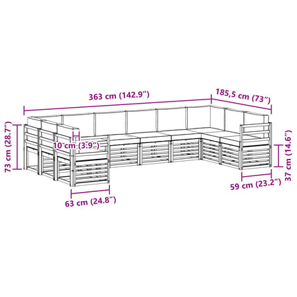 Sektionalsofa sæt 10 pcs Hvid og antracit 363 x 185,5 x 73 cm