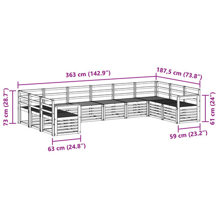 Udendørs sofagruppe 10 pcs Hvid 363 x 187,5 x 73 cm