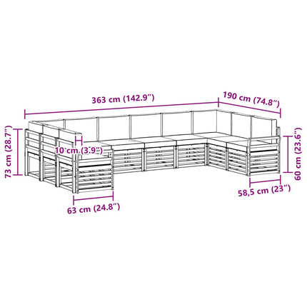 Udendørs sofagruppe 10 pcs Hvid og antracit 363 x 190 x 73 cm