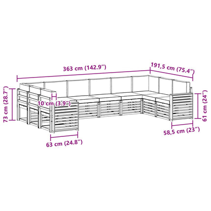 Udendørs sofagruppe 10 pcs Hvid og antracit 363 x 191,5 x 73 cm