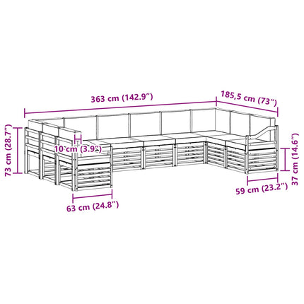 Sektionalsofa sæt 10 pcs Hvid og antracit 363 x 185,5 x 73 cm