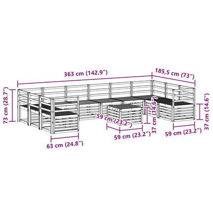 Udendørs sofagruppe 11 pcs Hvid 59 x 59 x 37 cm