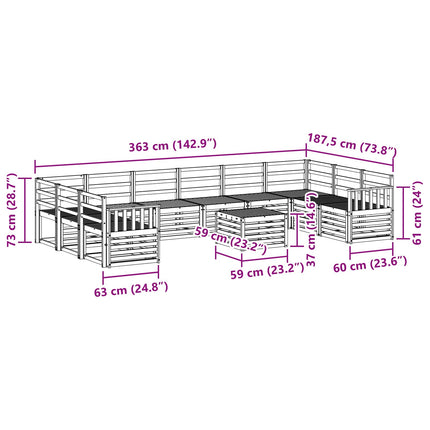 Udendørs sofagruppe 11 pcs Hvid 59 x 59 x 37 cm